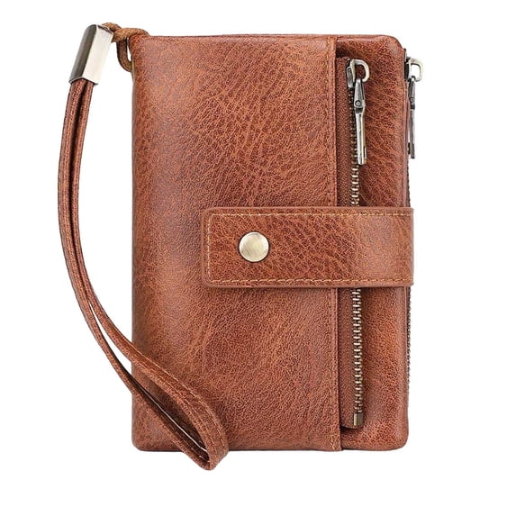 Leodye 1PCS Women's RFID Blocking Leather Wallet Vintage 3 Fold Short Style Multi functional Large Capacity Coin Purse Card Holder -5.51×3.74×0.98in