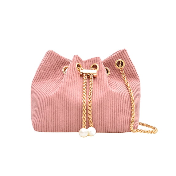 Leodye 1PCS Womens Bucket Shaped Crossbody Shoulder Bag Chain and Flannelette Material Multifunctional Handbag for Work and Daily Commute -6.3 * 3.54 * 5.51in