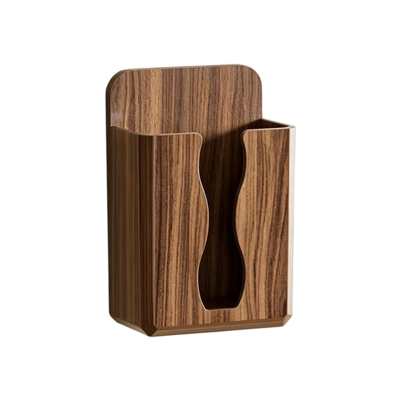 Leodye 1PCS Wood Grain No Drill Wall Mount Storage Box Multifunctional Holder for Mobile Phones Remotes Practical Household Wall Desktop Organizer -4.13x2.76x1.38in
