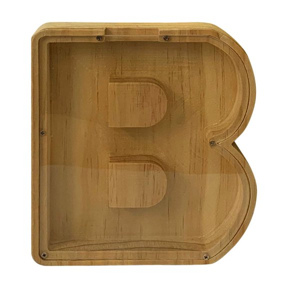 Leodye 1PCS Wooden English Letter Savings Can - Transparent Glass Design for Coin Storage
