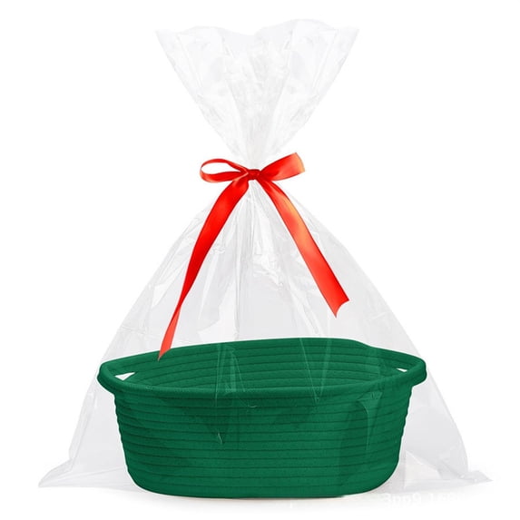 Leodye 1PCS Woven Basket Handle Storage Basket Shelf Wardrobe Organizer Gift Basket with Ribbon and Bag Decorations -1 1.8 * 7.9 * 4.7in