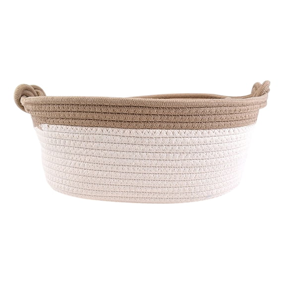 Leodye 1PCS Woven Cotton Rope Storage Basket Compact Durable Home Living Room Desktop Sundry Small Laundry Organizer Bin -13.5 x 11 x 9.5 inches