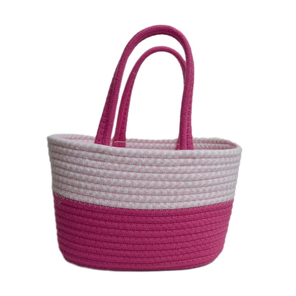 Leodye 1PCS Woven Cotton Thread Desktop Storage Basket - Decorative Organizer for Small Items -11.81x3.94x6.69 inches