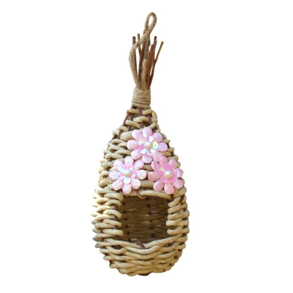 Leodye 1PCS Woven Grass Bird Cage Feeder Decorative Durable Outdoor Courtyard Garden Bird Nest & Feeding Home Decor -9.1*4.3IN