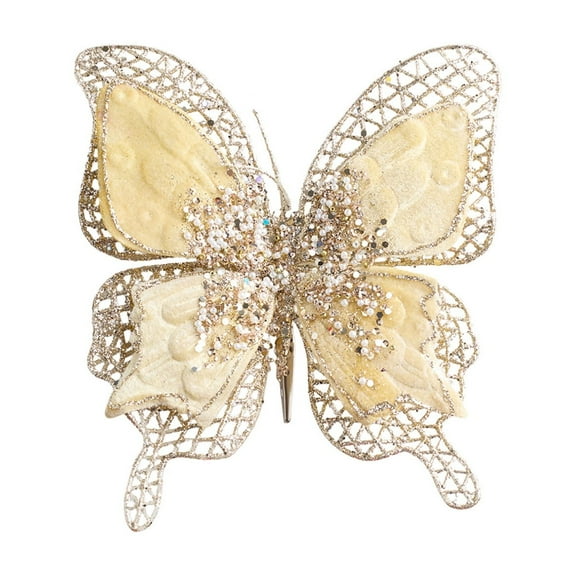 Leodye 1PCS Xmas Tree Butterflies Decor Artificial Christmas Butterflies Ornament with Clip Glitter for Christmas Tree Wedding Birthday Party Garland-8.27x7.08x0.78in