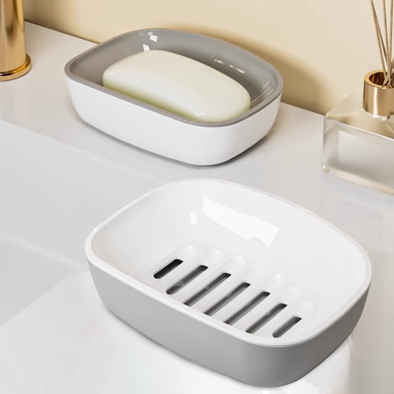 Leodye 1Pack Soap Dishes,Removable Soap Drainers Plastic Soap Holder,Plastic Simple Double Compartment Drain Soap Box,Soap Saver Box Container for Bathroom