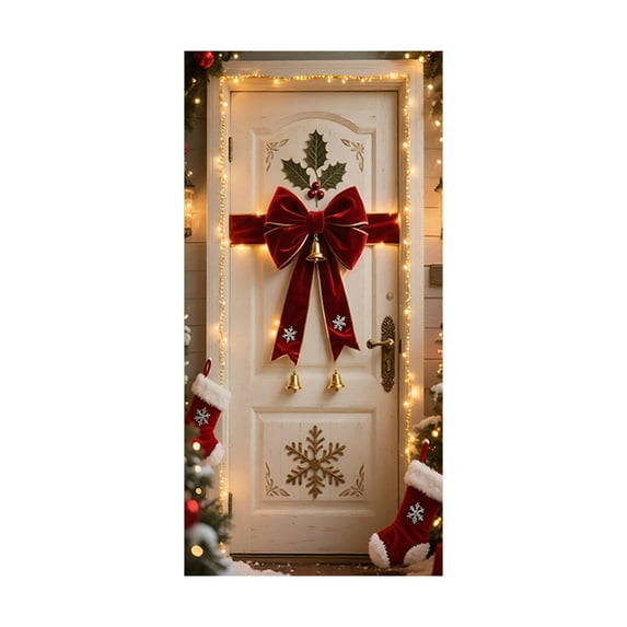 Leodye 1Pcs Christmas Door Cover Decorations Front Door Backdrop Banner Merry Christmas Hanging Cover Xmas Knot Photography for Indoor Outdoor Party