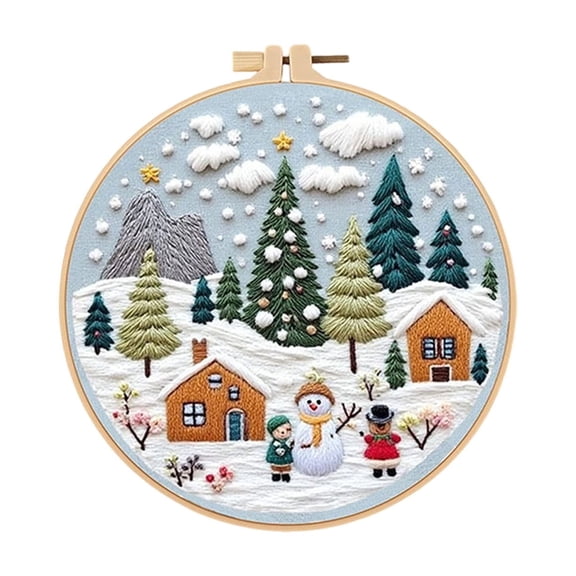 Leodye 1Set of 7pcs Christmas Embroidery KIT, DIY Handmade,Hand Embroidery Starter Kits with Stamped Embroidery Pattern,for Christmas Embroidery Kits-11.42 inches