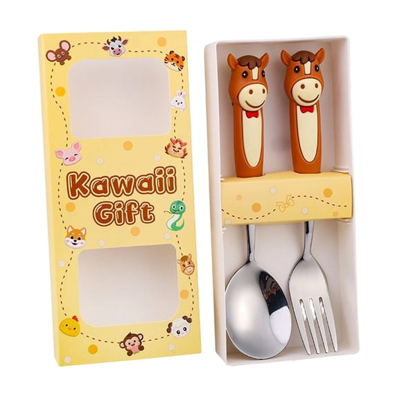 Leodye 1Set Year of the Horse Stainless Steel Spoon fork Set Festive Design Household Tableware Holiday Gift Set -7.09x3.15x0.98in