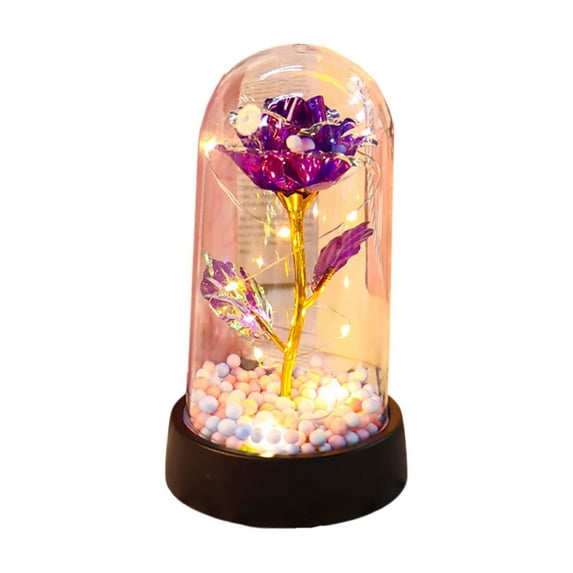 Leodye 1pcs Birthday Gifts for Women Mom, Galaxy Glass Rose forever Eternal Crystal Flower Light Up Rose in Glass Dome with Butterfly Mothers Day Christmas Rose Gifts -5.91*3.35 in