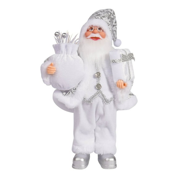 Leodye 1pcs Christmas Sitting Santa Hand Crafted Cute Chic Santa Claus Figurines Doll with Gift Bag Christmas Decoration for Home office Table Xmas Party Ornament Gift (22 Inch)