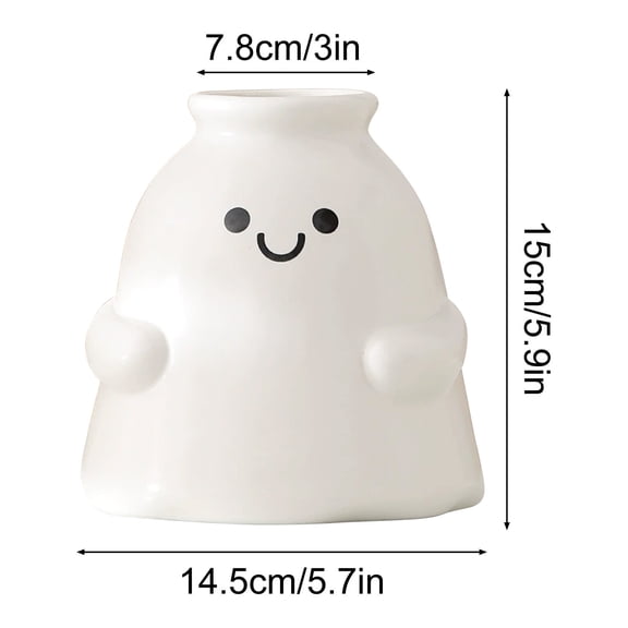 Leodye 1pcs Cute Ghost Ceramic Flower Vase, White Decorative Planter with Smiley Face, Modern Home Decor for Fresh Flowers, Nursery Room