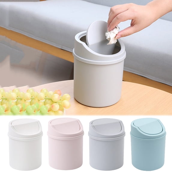 Leodye 1pcs Mini Desktop Trash Can with Lid, Small Countertop Garbage Can, Plastic Tiny Tabletop Wastebasket for office/Kitchen/Coffee Table-6.7*5.1*5.1 inch