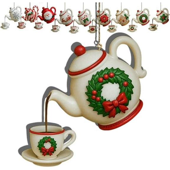 Leodye 1pcs Old World Christmas Ornaments: Coffee and Tea Gifts Glass Blown Ornaments for Christmas Tree-3.15in