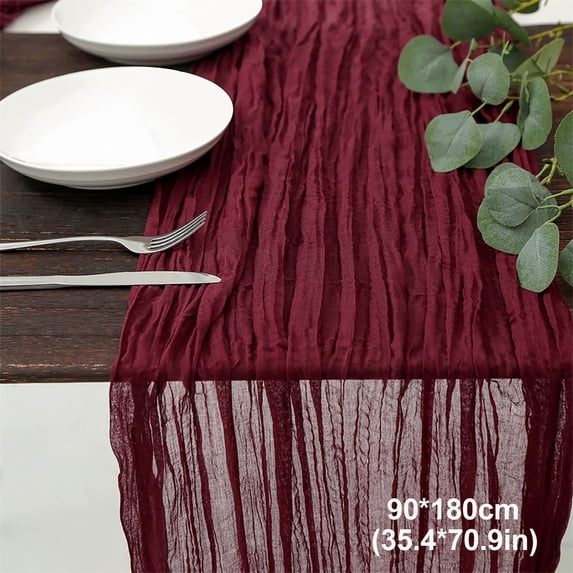Leodye 1pcs Table Runner Cheesecloth Rustic Boho Cheese Cloth Table Runner for Wedding Sheer Gauze Centerpiece Home Decorations Wrinkled Table Flag-35.43 ×70.87in