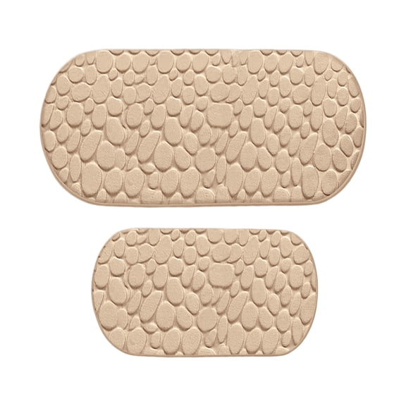 Leodye 2 PCS Cobblestone Memory Foam Bath Mat Super Absorbent Machine-washable Home Bathroom Non-slip Bath Rug -15.7x47.2in/15.7x23.6in