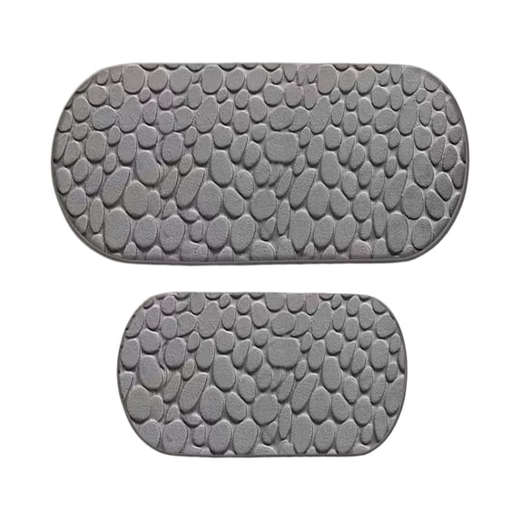 Leodye 2 PCS Cobblestone Memory Foam Bath Mat Super Absorbent Machine-washable Home Bathroom Non-slip Bath Rug -15.7x47.2in/15.7x23.6in