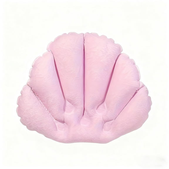 Leodye 2 Pieces Inflatable Bath Pillow with Suction Cups, Terry Cloth Covered Shell Shape Bathtub Spa Pillow Comfortable Soft Cushion, Neck Support-15.75*11.81in