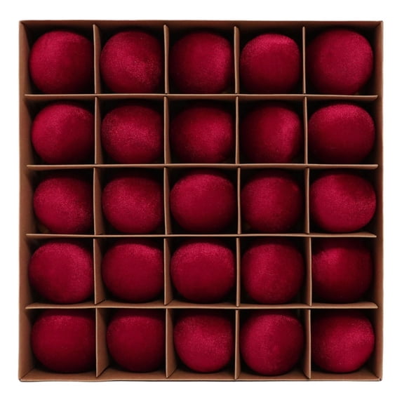 Leodye 25PCS Flocked Christmas Ball Hanging Ornament , Decorative Baubles for Xmas Tree and Indoor Holiday Scene Layout -2.36IN
