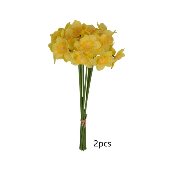 Leodye 2PCS 8-Stems Artificial Daffodil Bouquet, Hand-Tied Faux Flower for Wedding Home Decor Table Centerpiece -14.1x3.94x3.94in