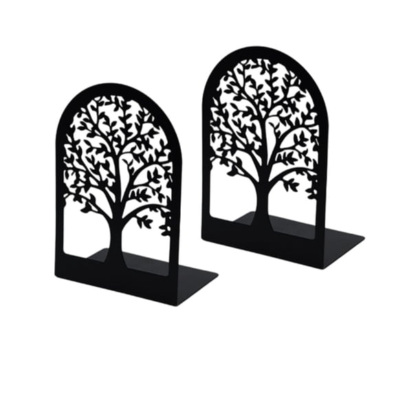 Leodye 2PCS Decorative Black Metal Tree Bookends , Heavy Duty Book Stopper Organizer, Non-Slip Book Holder for Home office Library Desk & Bookshelf Storage -6.88 x 4.72 x 3.34 in