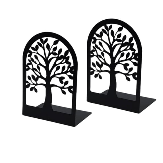 Leodye 2PCS Decorative Black Metal Tree Bookends , Heavy Duty Book Stopper Organizer, Non-Slip Book Holder for Home office Library Desk & Bookshelf Storage -6.88 x 4.72 x 3.34 in