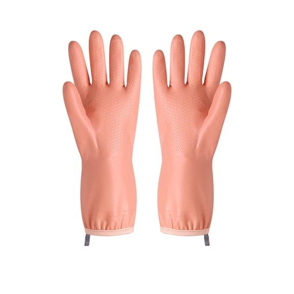 Leodye 2PCS Velvet-lined Rubber Dishwashing Gloves - Warm Waterproof Durable, for Kitchen/Laundry -12.6x6.6in