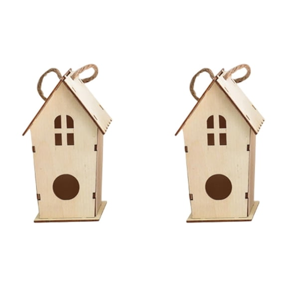 Leodye 2PCS Wooden Birdhouse Craft Set - Comes with Watercolor & Drawing Pens, Outdoor Tree Decor -6.5IN