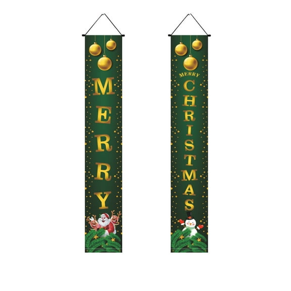Leodye 2pcs Christmas Couplet Door Curtain Custom Party Decoration Hanging Couplet Banner for Holiday Outdoor Indoor Home Wall Decor-11.81 x 70.87 in