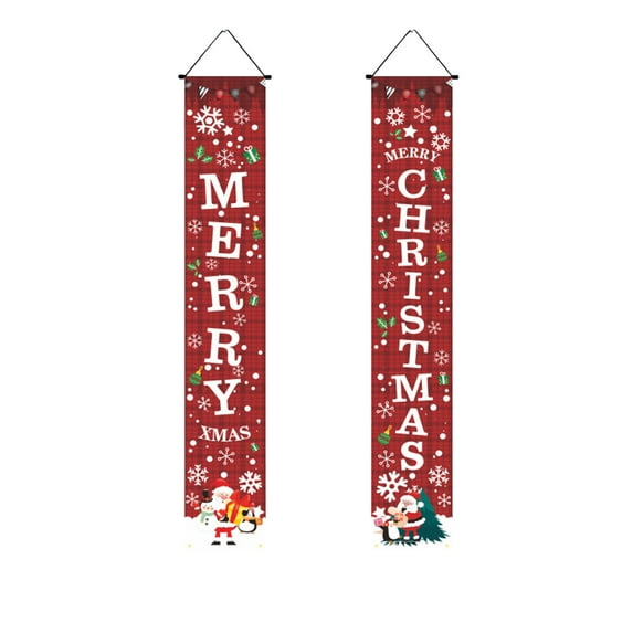 Leodye 2pcs Christmas Door Decorations Xmas Porch Banner Merry Christmas Hanging Couplet Banner for Holiday Outdoor Indoor Home Wall Decor-11.81 x 70.87 in