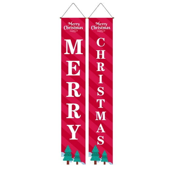 Leodye 2pcs Christmas Door Decorations Xmas Porch Banner Merry Christmas Hanging Couplet Banner for Holiday Outdoor Indoor Home Wall Decor- 11.81 x 70.87 in