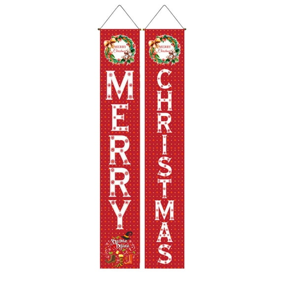 Leodye 2pcs Christmas Door Decorations Xmas Porch Banner Merry Christmas Hanging Couplet Banner for Holiday Outdoor Indoor Home Wall Decor- 11.81 x 70.87 in