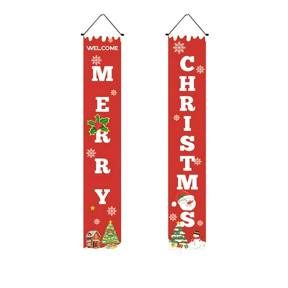 Leodye 2pcs Christmas Door Decorations Xmas Porch Banner Merry Christmas Hanging Couplet Banner for Holiday Outdoor Indoor Home Wall Decor-11.81 x 70.87 in