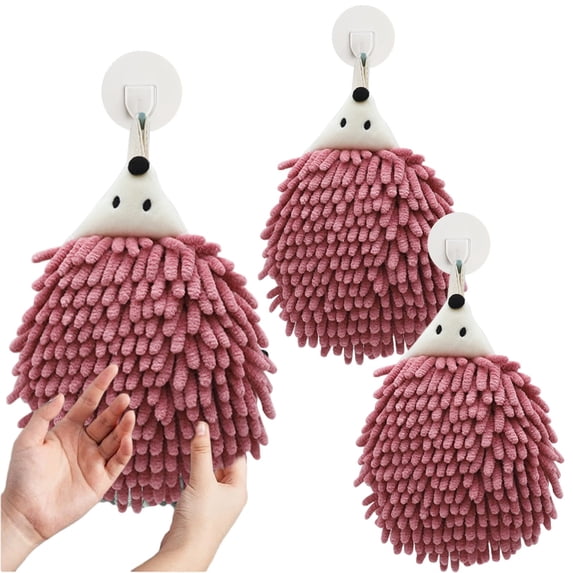Leodye 3 Pcs Fuzzy Ball Hand Towels, Microfiber Chenille Hand Towel Balls for Bathroom with Hanging Loop, Soft Fast Drying Decorative Hand Bath Towels