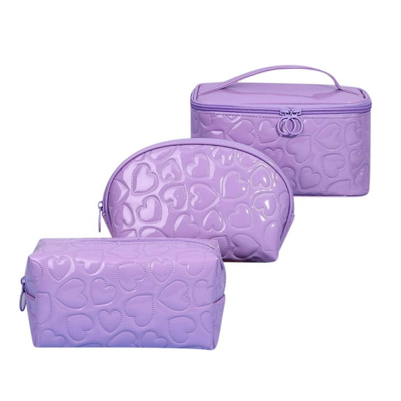 Leodye 3 Piece Leather Cosmetic Bag Set - Washable Travel Makeup Organizer, Gift for Women