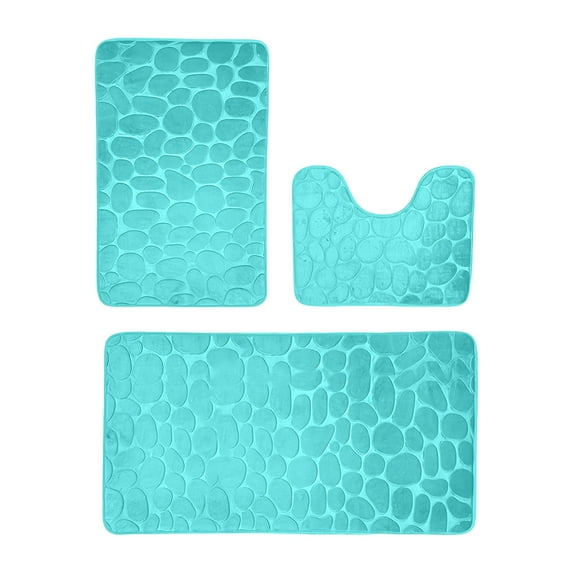 Leodye 3 Piece Pebble Bathroom Carpet ,Density Sponge Bath Mat Set Soft Comfortable Thick Absorbent Non Slip Washable Floor Rug
