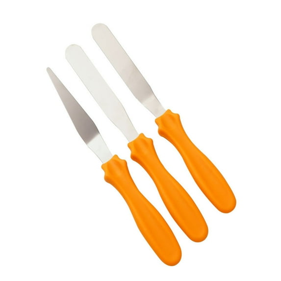 Leodye 3-piece Baking Spatula & Smoothing Knife Set Straight Curved Design Cake Decorating Piping Tool Accessory -0.98x8.85 in