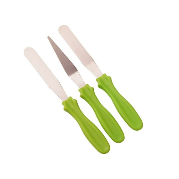 Leodye 3-piece Baking Spatula & Smoothing Knife Set Straight Curved Design Cake Decorating Piping Tool Accessory -0.98x8.85 in
