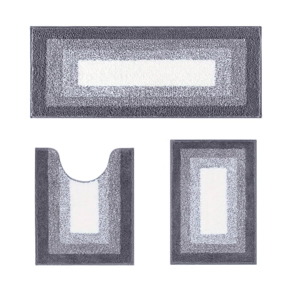 Leodye 3PCS Bath Rug Kit Soft Absorbent Non Slip Machine Washable Floor Mats for Shower Toilet Home Bathroom Layout