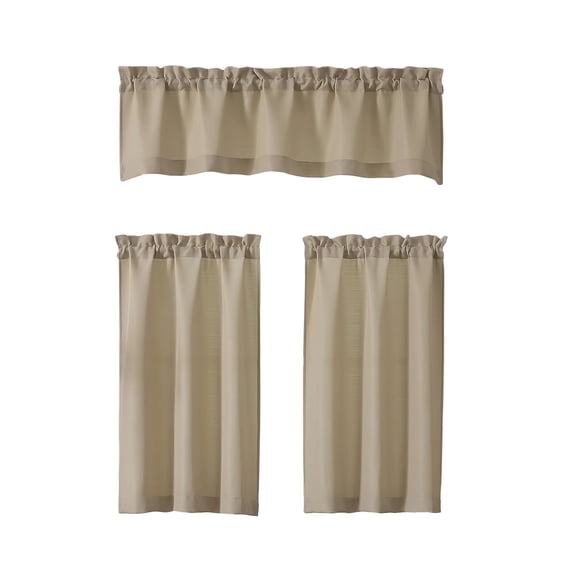 Leodye 3PCS Solid Color Kitchen Curtain Set, Light Filtering Heat Insulation Fabric, Small Window Drape for Basement Kitchen Home