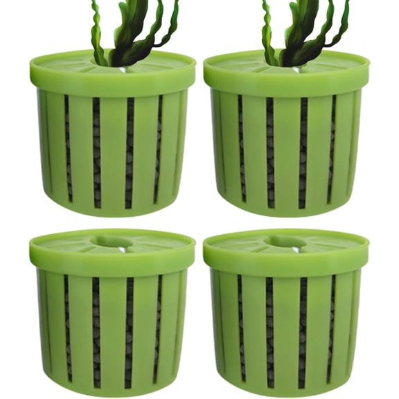 Leodye 4 PCS Aquarium Plant Holder - Hanging Planter, Aquatic Plant Cup, Plastic Pot for Fish Tank Decorations, Live Potted Plants-1.57*1.38IN