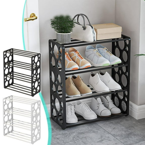 Leodye 4-Tier Shoe Rack Black, Stainless Steel Metal Shelves For Bedroom Closet Entry Dorm Room