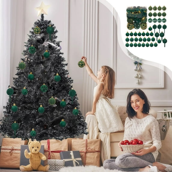 Leodye 42Pack Flocked Velvet Christmas Tree Ball Ornaments Set, Decorative Hanging Baubles, Shatterproof Plastic Decorations for Xmas Tree, Wreath, Garland