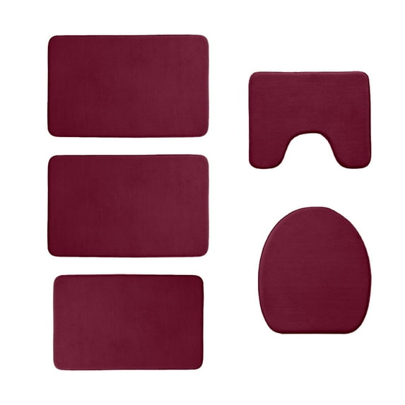 Leodye 5-pack Foam Bathroom Mats - Soft Non-slip Absorbent, Machine Washable Dark Color Rugs