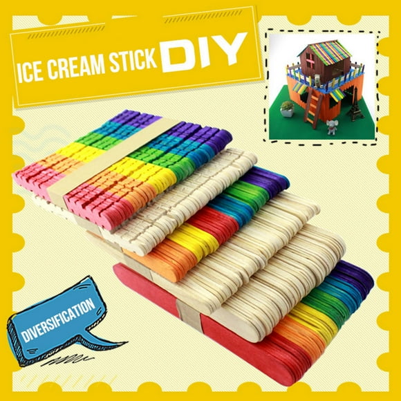 Leodye 50 Pcs Wooden Craft Sticks, Ice Cream Sticks,Natural Wood Popsicle Stick for Waxing, DIY Wood Crafts
