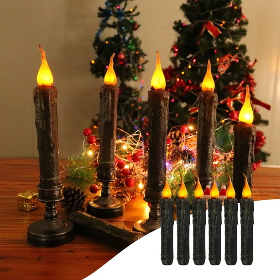 Leodye 6.5" Real Wax Primitive Candles, 6Pack Real Wax Pillar Taper Candle Primitive Drip Candles Flameless Flickering LED Lights,Battery Operated Flameless Candles for Christmas Home Decor