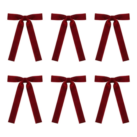 Leodye 6 Pcs Christmas Bows Xmas Velvet Bows Red Ribbon Christmas Tree Wreath Decoration for Xmas Parties Indoor Outdoor Crafts DIY Decor-5.1*7.1IN