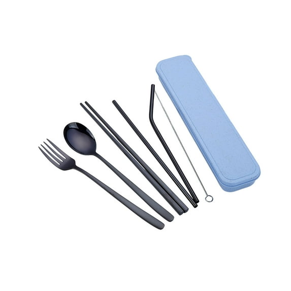 Leodye 7 Pieces Stainless Steel Flatware Set Portable Reusable Cutlery Set Travel Utensils Set Including Chopsticks fork Spoon Straws Cleaning Brush Dishwasher Safe