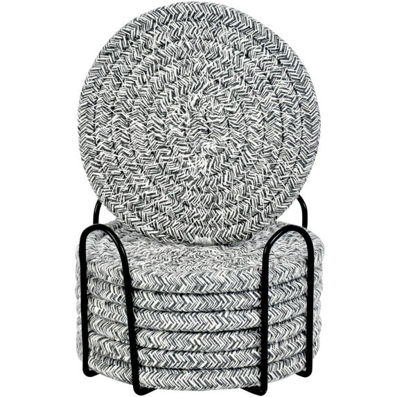 Leodye 8 Pcs Set Rope Placemat with Stand Heat Insulation Design Household Dining Table Pot Bowl Mat Accessory -4.33x4.33in