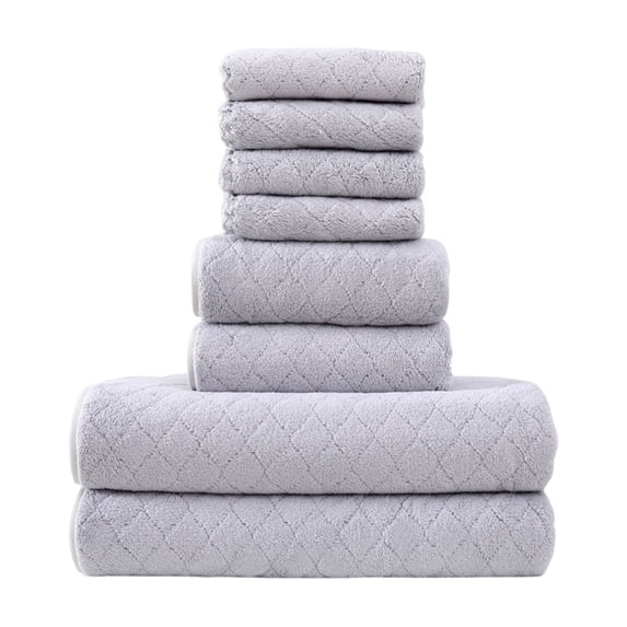 Leodye 8 Piece Velvet Towel Set Plain Soft Absorbent Household Bath Face Drying Towel -Includes: 4x Square towel, 2x Bath towel, 2x Towel